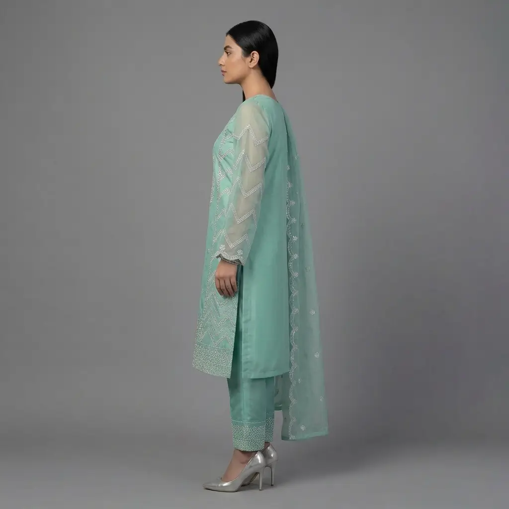 Premium Embroidered Organza 3-Piece Suit | KQ162 - Image 8