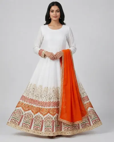 Half Mirror Block Printed Maxi with Kencan Dupatta | KQ114