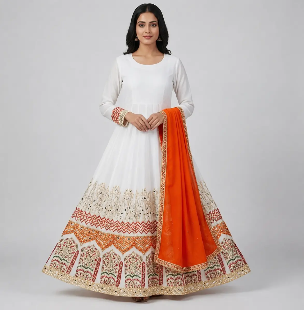 Half Mirror Block Printed Maxi with Kencan Dupatta | KQ114
