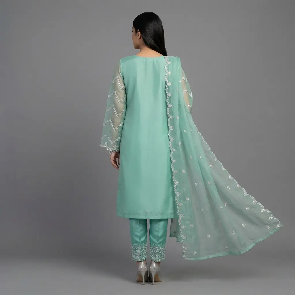 Premium Embroidered Organza 3-Piece Suit | KQ162 - Image 7