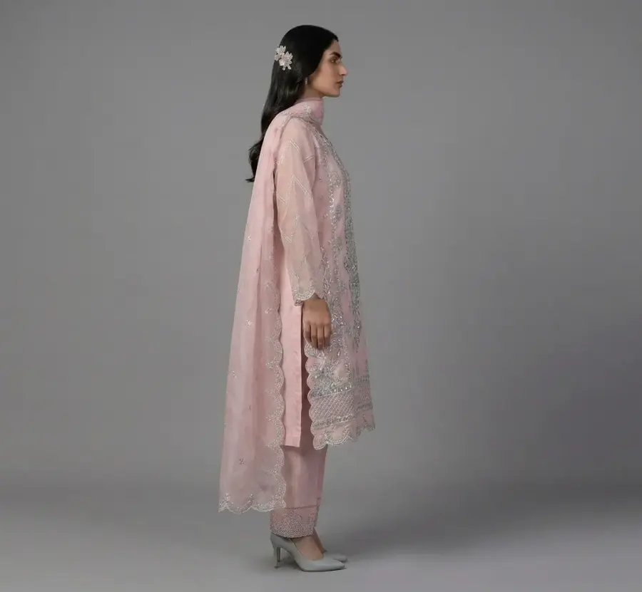 Premium Embroidered Organza 3-Piece Suit | KQ162 - Image 5