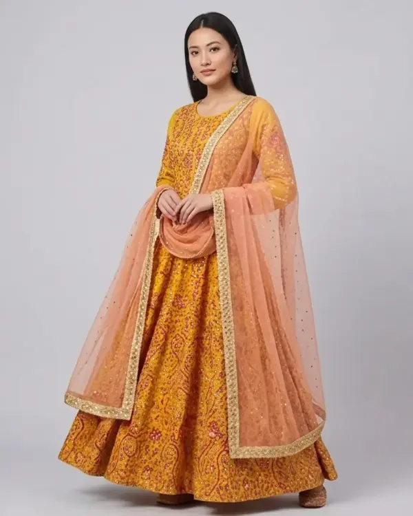 Full Mirror Block Printed Maxi with Kencan Dupatta | KQ120
