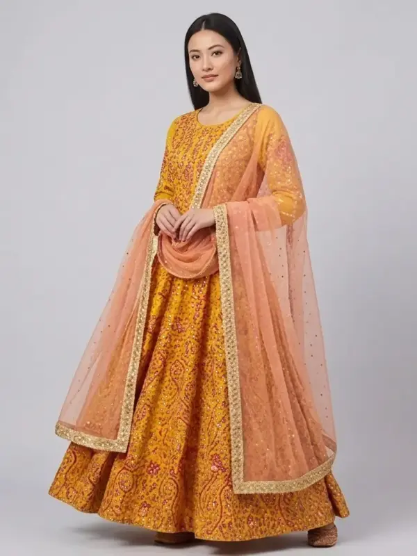 Full Mirror Block Printed Maxi with Kencan Dupatta | KQ120
