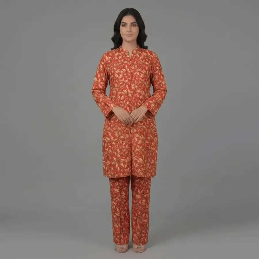Printed Cotton Silk 2-Piece Suit - Orange | KQ166 - Image 4