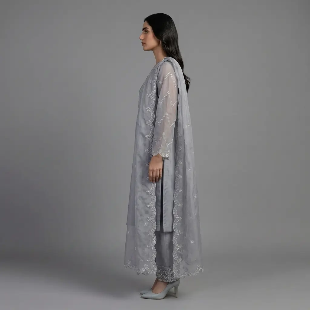 Premium Embroidered Organza 3-Piece Suit | KQ162 - Image 13