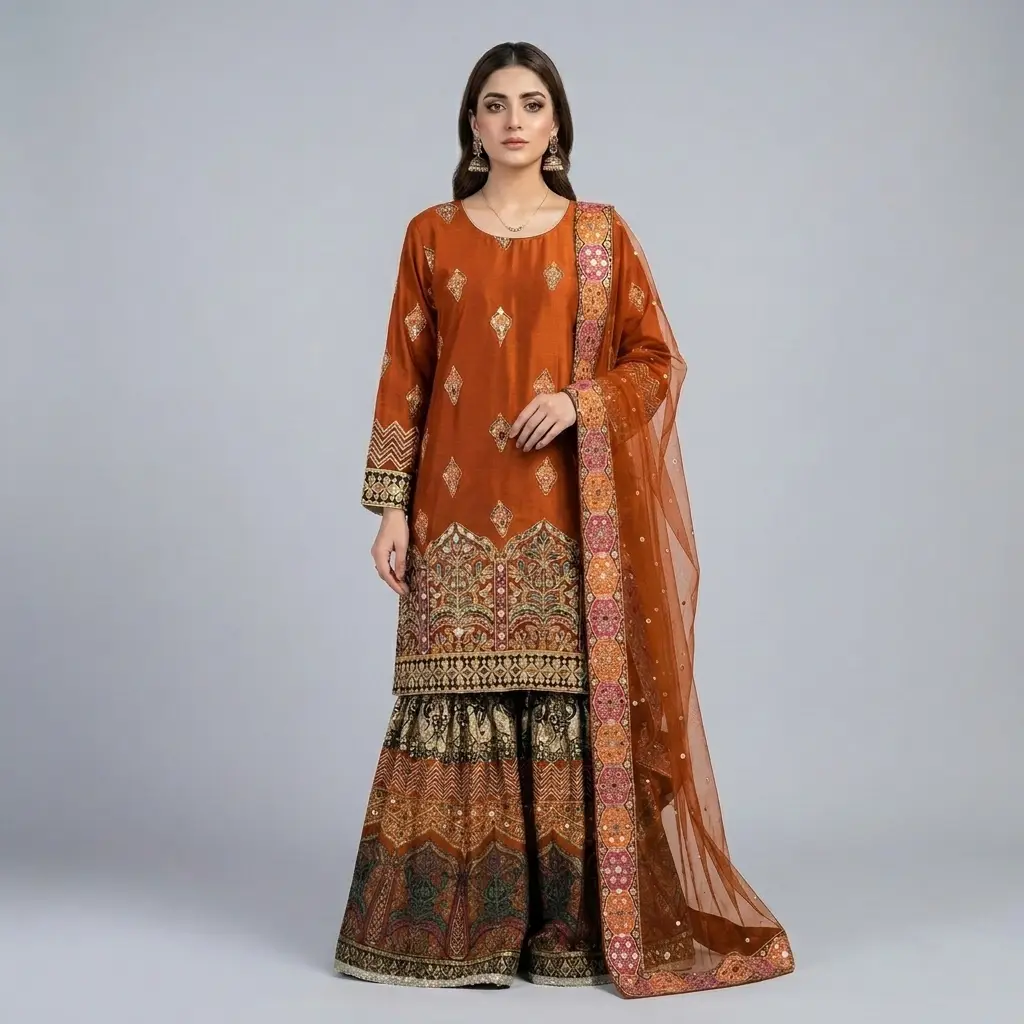 Full Mirror 3-Piece Farshi Garara with Kencan Dupatta | KQ158 - Image 5
