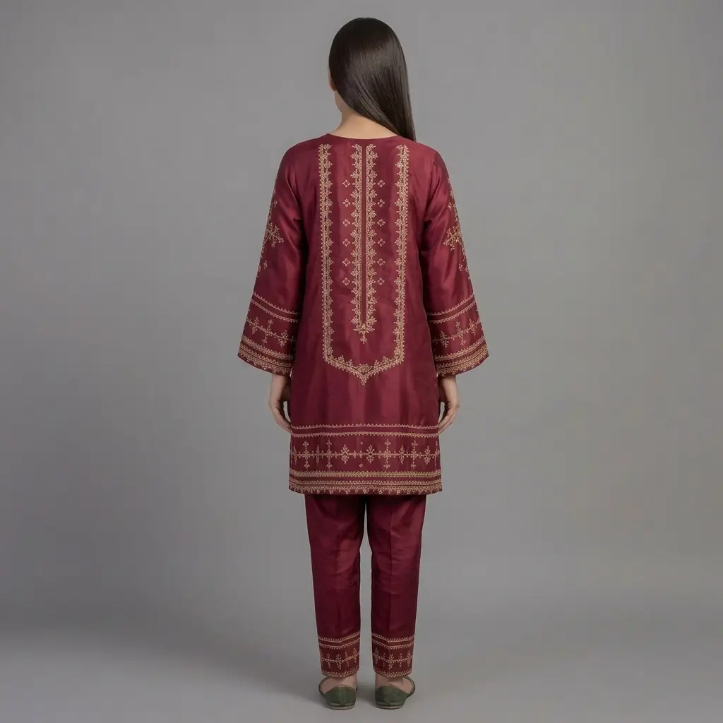 Embroidered Silk 2-Piece Suit | KQ168 - Image 9