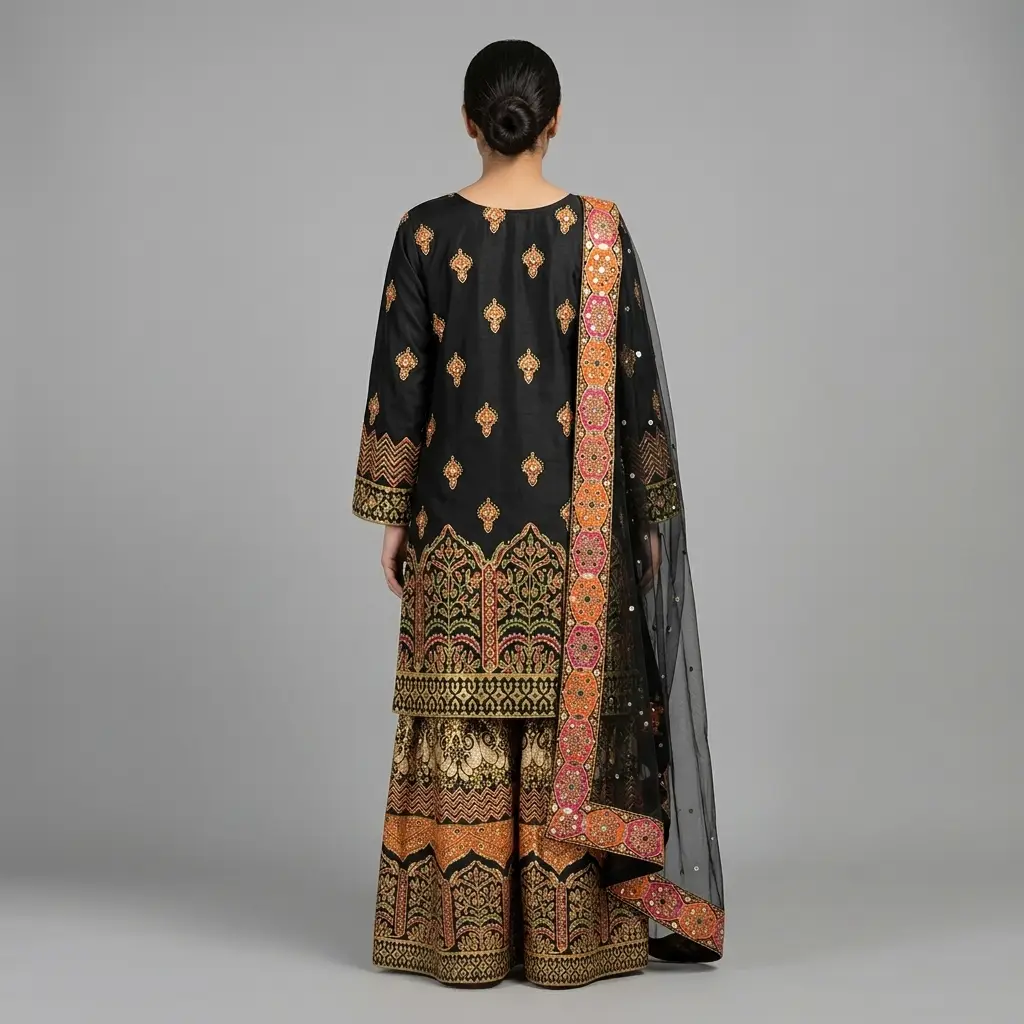 Full Mirror 3-Piece Farshi Garara with Kencan Dupatta | KQ158 - Image 2
