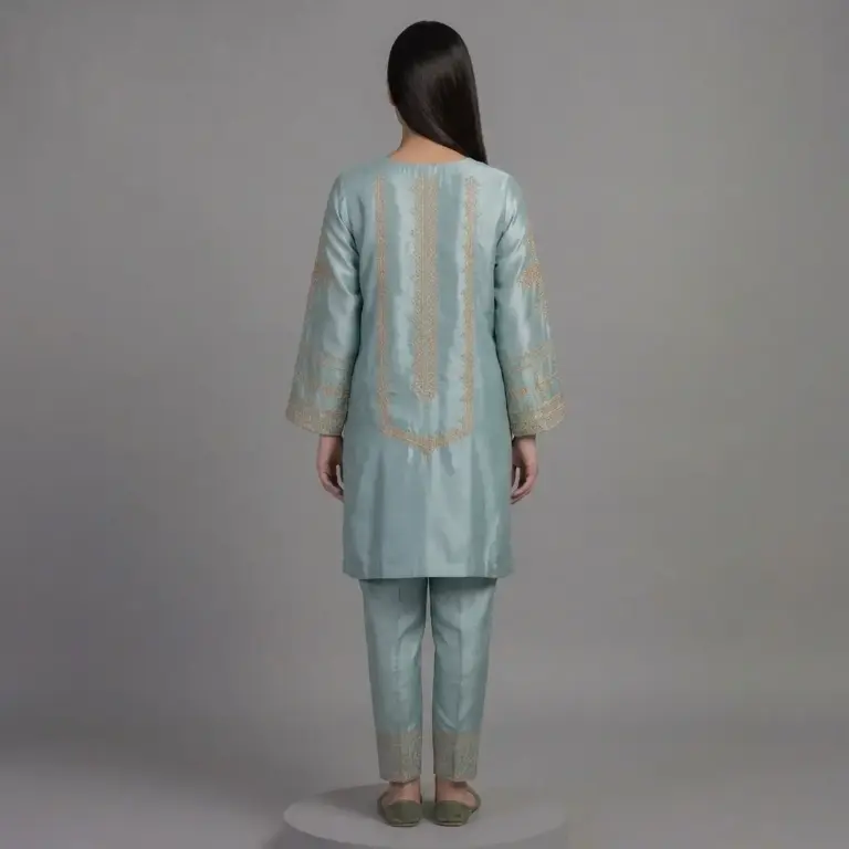Elegant Embroidered Silk 2-Piece Suit | KQ169 - Image 3