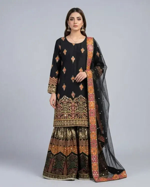 Full Mirror 3-Piece Farshi Garara with Kencan Dupatta | KQ158