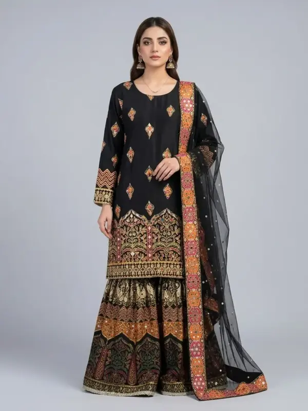 Full Mirror 3-Piece Farshi Garara with Kencan Dupatta | KQ158