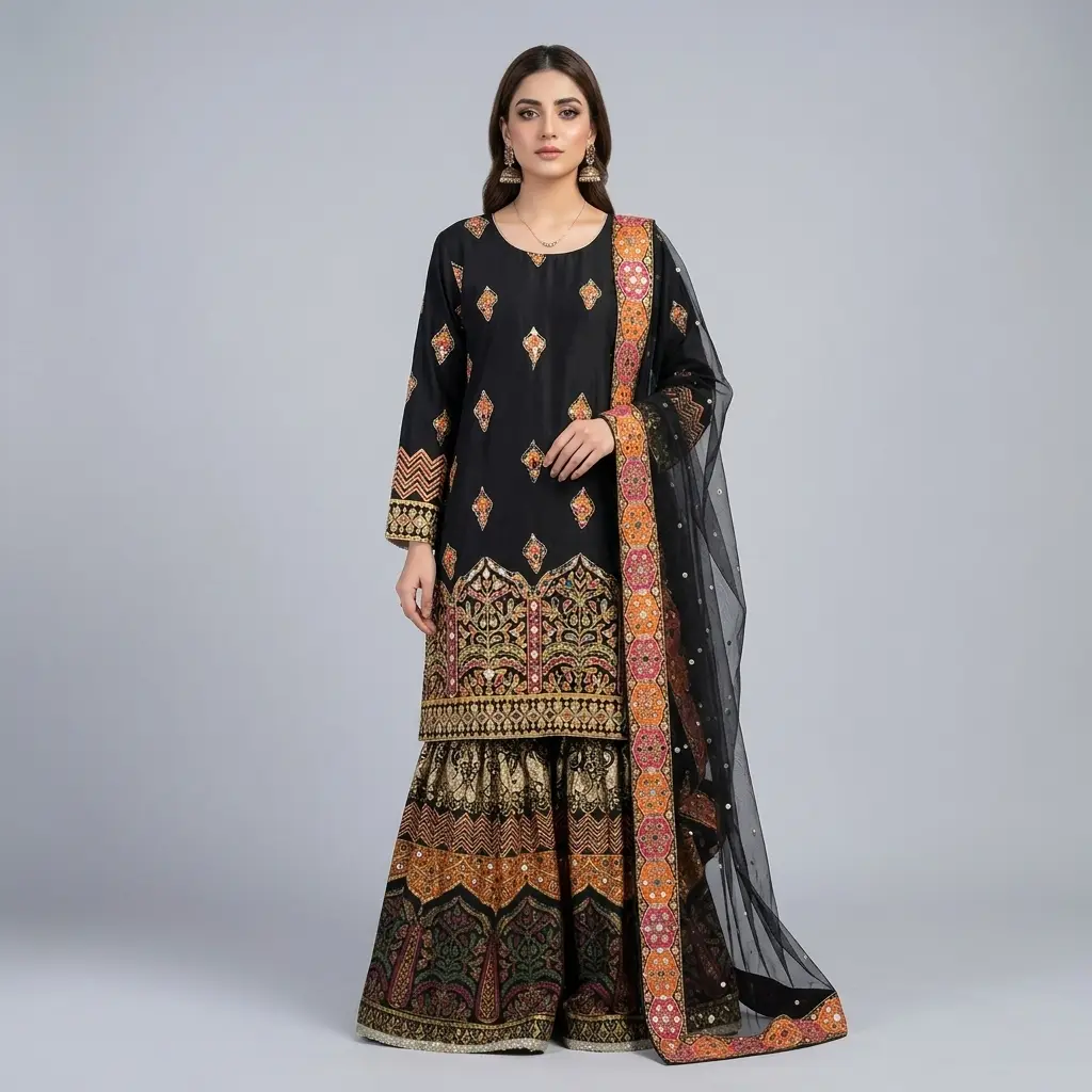 Full Mirror 3-Piece Farshi Garara with Kencan Dupatta | KQ158