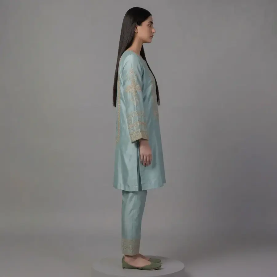 Elegant Embroidered Silk 2-Piece Suit | KQ169 - Image 6
