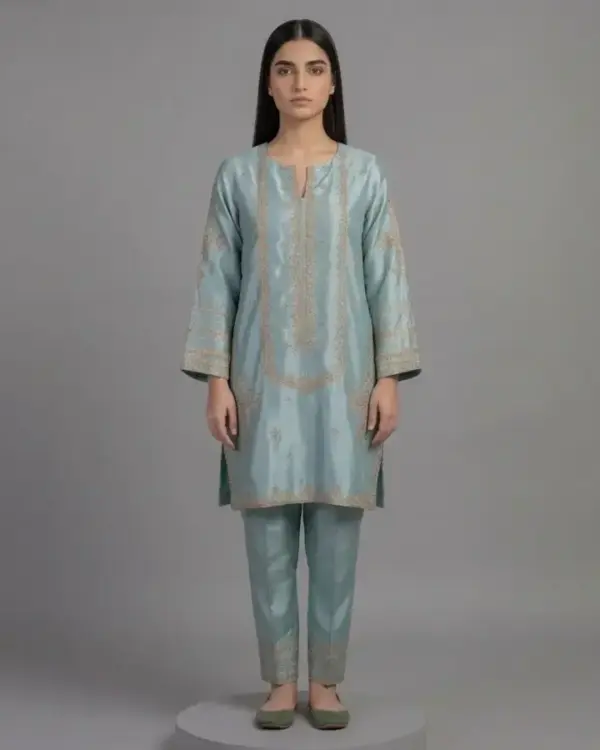 Elegant Embroidered Silk 2-Piece Suit | KQ169