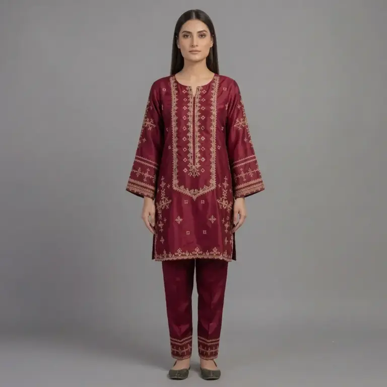 Embroidered Silk 2-Piece Suit | KQ168 - Image 10