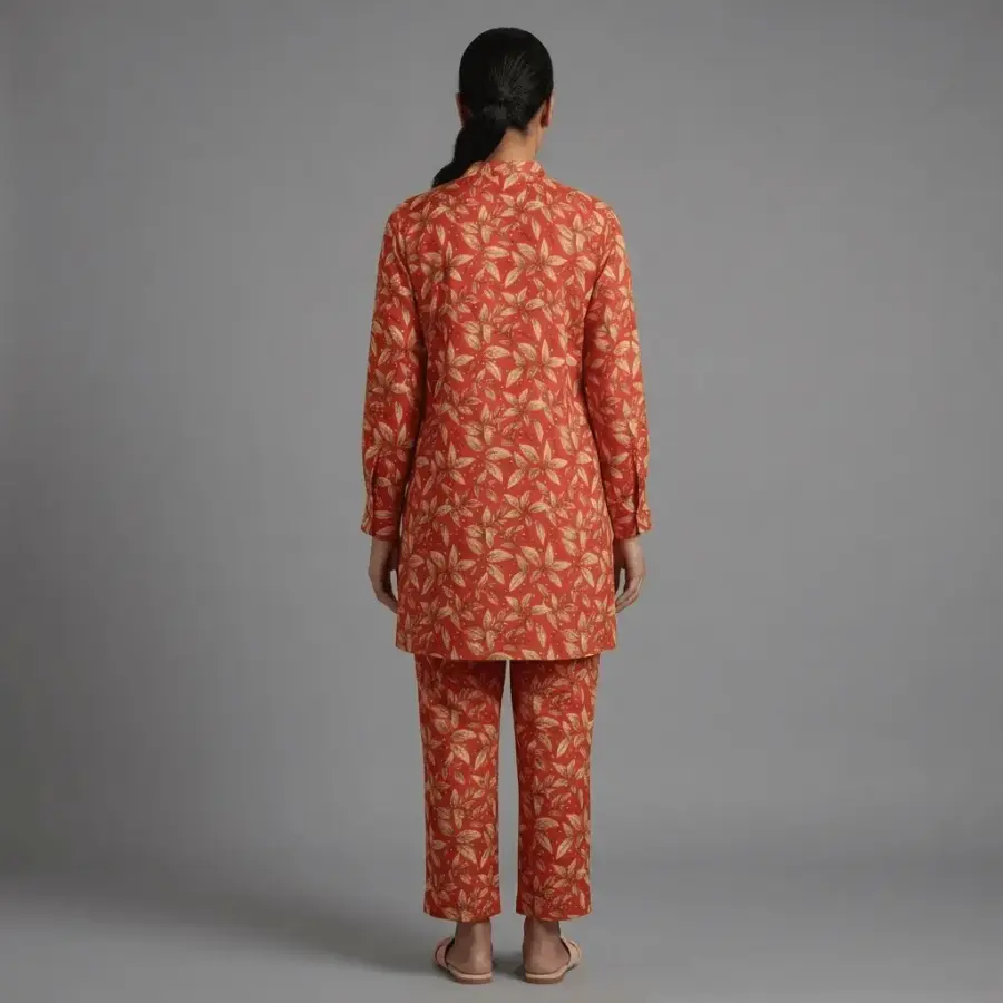 Printed Cotton Silk 2-Piece Suit - Orange | KQ166 - Image 2