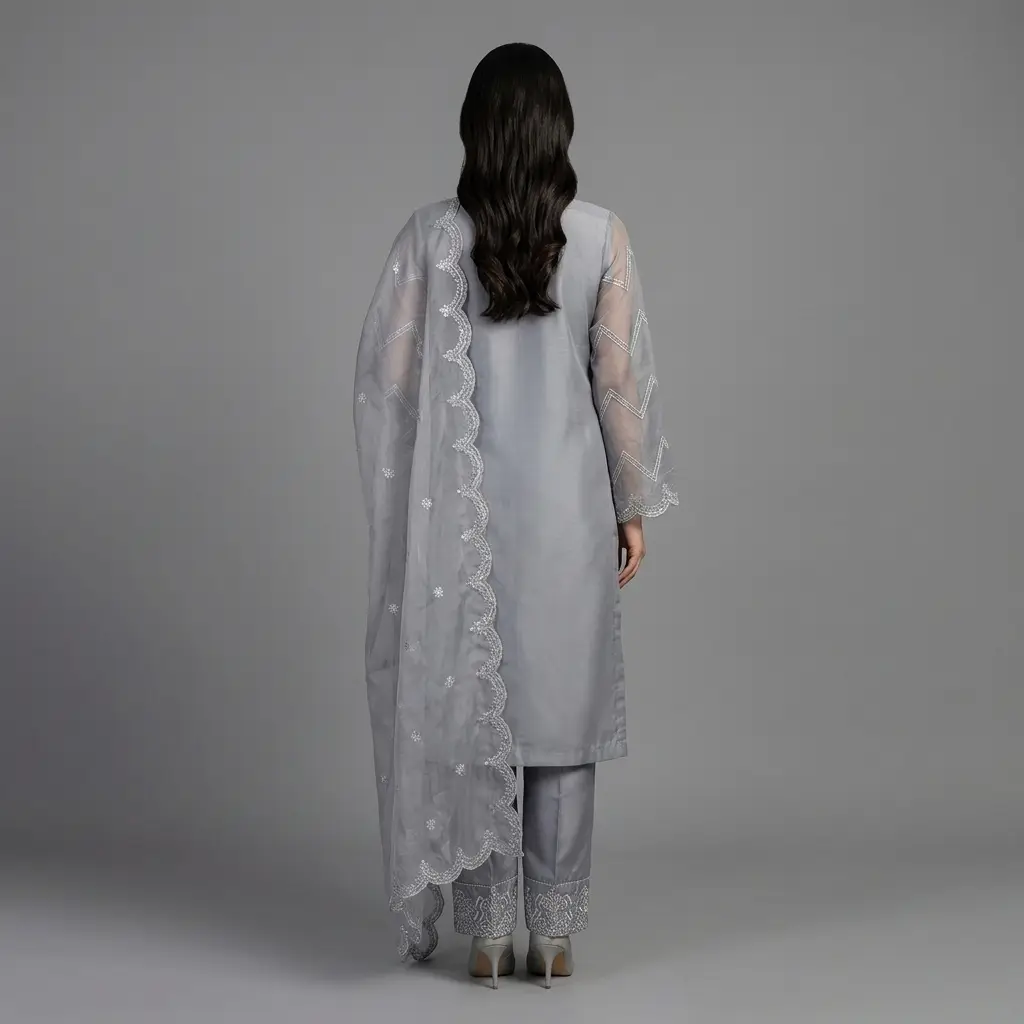 Premium Embroidered Organza 3-Piece Suit | KQ162 - Image 12