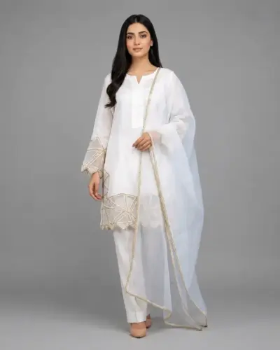 Raw Silk Cutwork 3-Piece Suit | SKU170