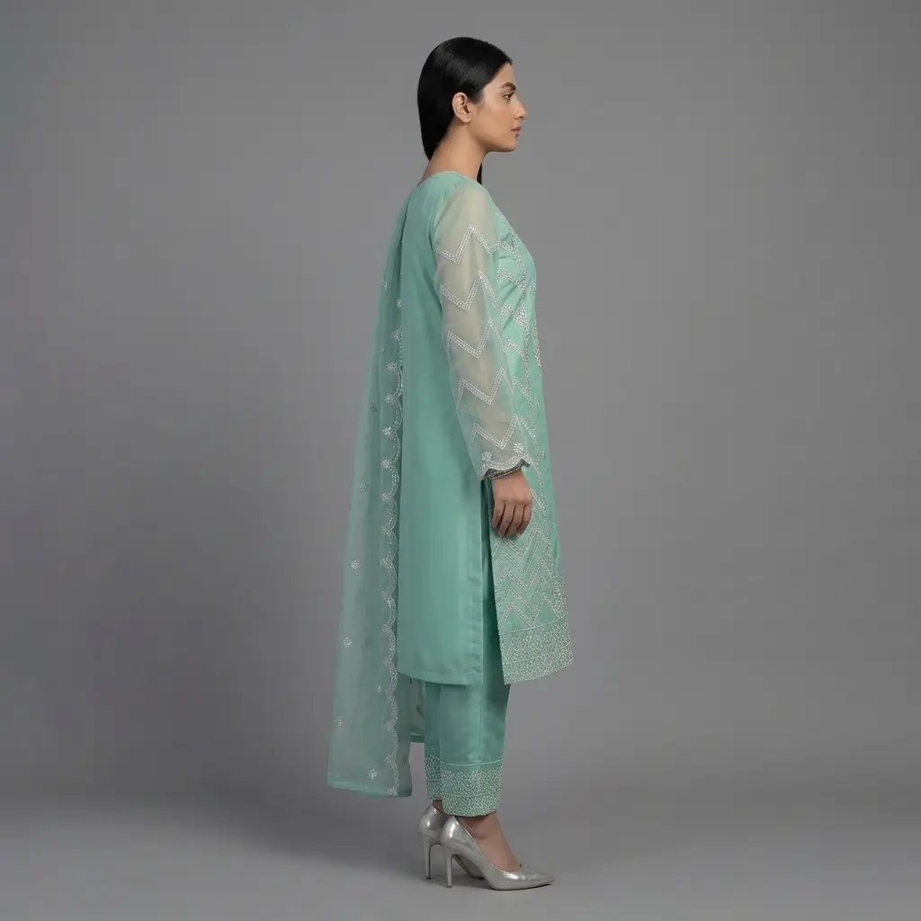 Premium Embroidered Organza 3-Piece Suit | KQ162 - Image 10
