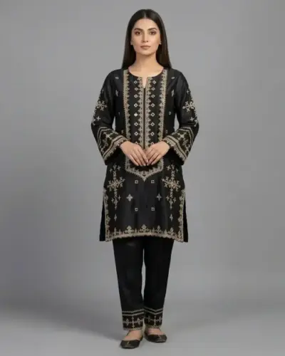 Embroidered Silk 2-Piece Suit | KQ168