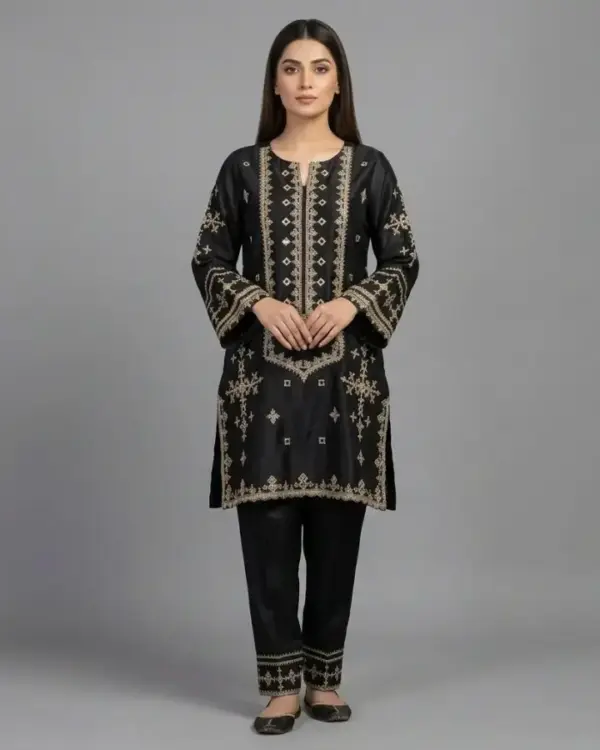 Embroidered Silk 2-Piece Suit | KQ168
