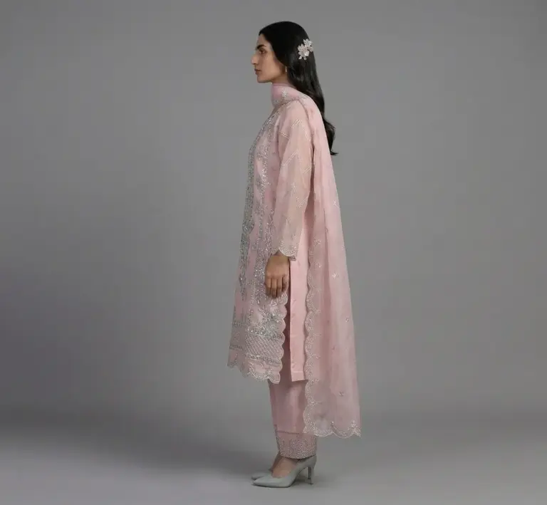 Premium Embroidered Organza 3-Piece Suit | KQ162 - Image 3