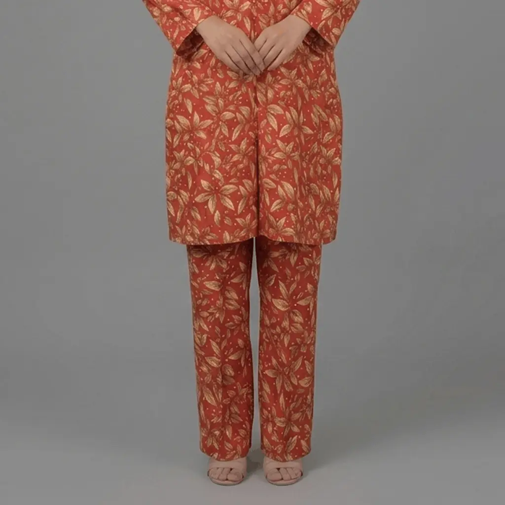 Printed Cotton Silk 2-Piece Suit - Orange | KQ166 - Image 3