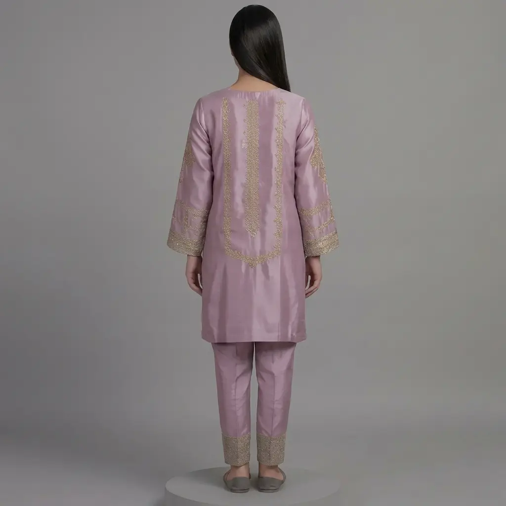 Elegant Embroidered Silk 2-Piece Suit | KQ169 - Image 9