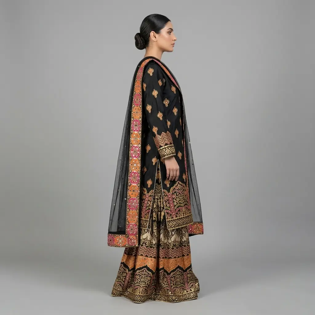 Full Mirror 3-Piece Farshi Garara with Kencan Dupatta | KQ158 - Image 3