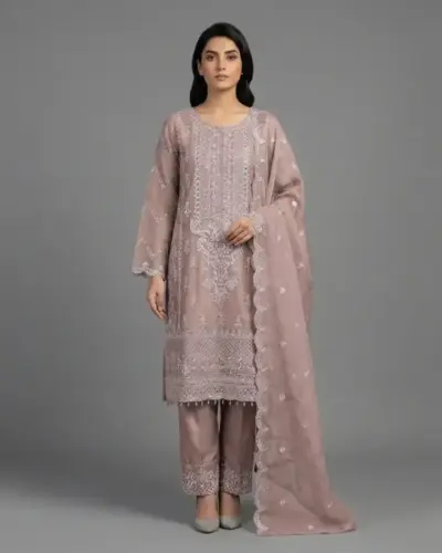 Premium Embroidered Organza 3-Piece Suit | KQ162
