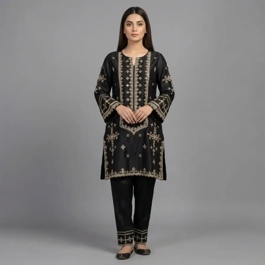 Embroidered Silk 2-Piece Suit | KQ168 - Image 5