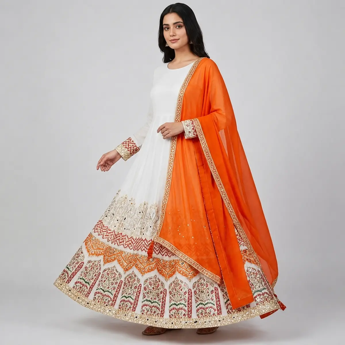 Half Mirror Block Printed Maxi with Kencan Dupatta | KQ114 - Image 3