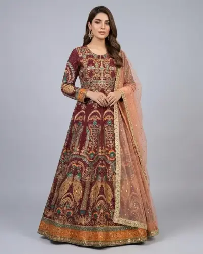 Full Mirror Block Printed Maxi with Kencan Dupatta | KQ118