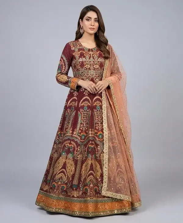 Full Mirror Block Printed Maxi with Kencan Dupatta | KQ118