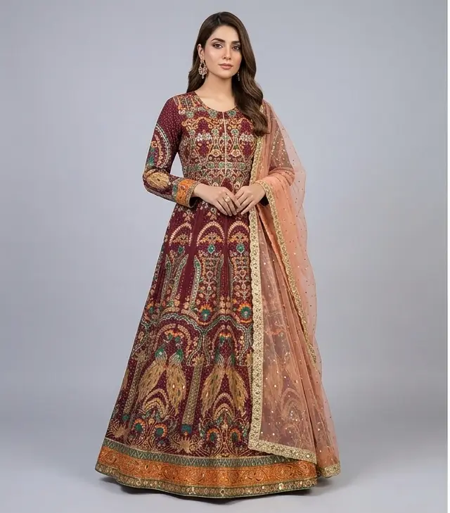 Full Mirror Block Printed Maxi with Kencan Dupatta | KQ118