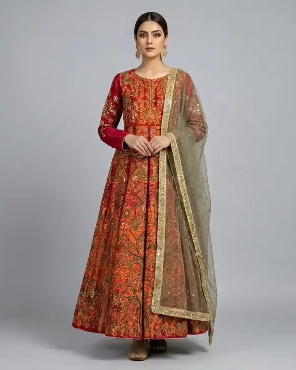 Full Mirror Block Printed Maxi with Kencan Dupatta | KQ122
