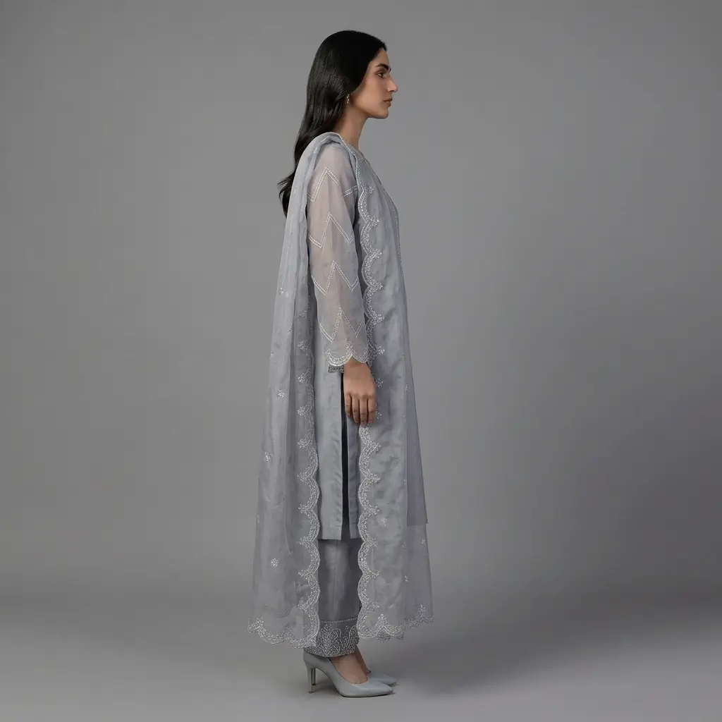 Premium Embroidered Organza 3-Piece Suit | KQ162 - Image 15