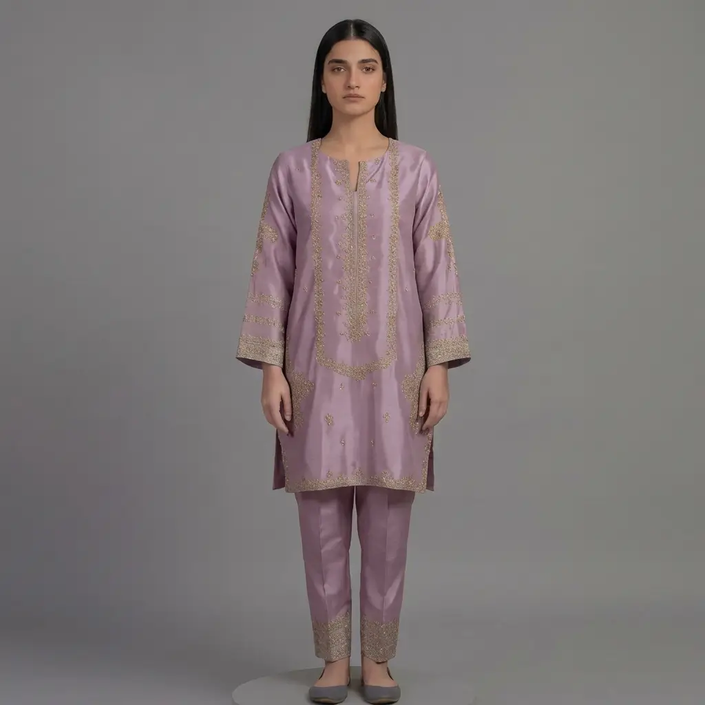 Elegant Embroidered Silk 2-Piece Suit | KQ169 - Image 10
