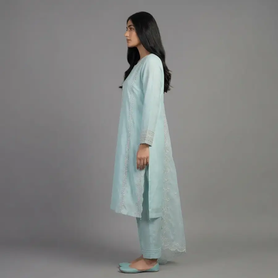 Embroidered Organza 3-Piece Suit | KQ164 - Image 3