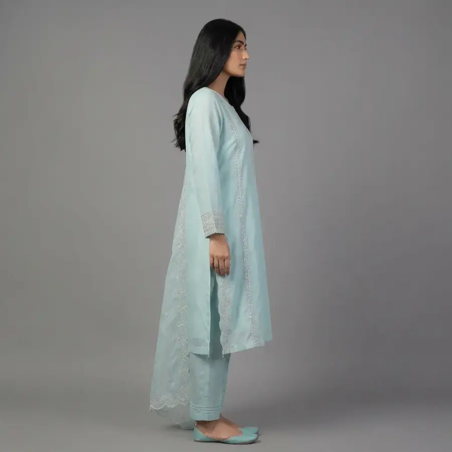 Embroidered Organza 3-Piece Suit | KQ164 - Image 5