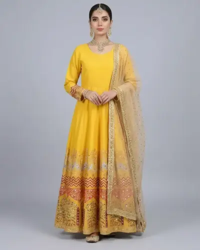 Half Mirror Block Printed Maxi with Kencan Dupatta | KQ116