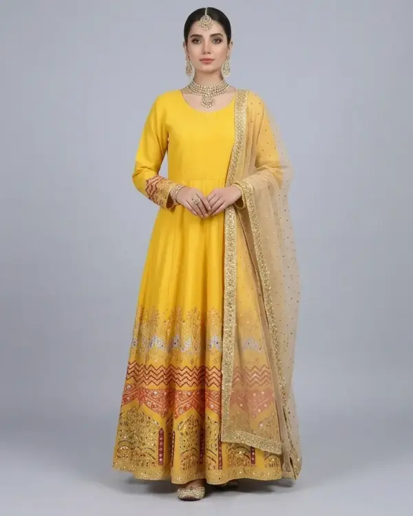 Half Mirror Block Printed Maxi with Kencan Dupatta | KQ116