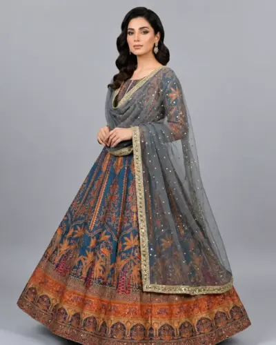 Full Mirror Block Printed Maxi with Kencan Zinc Dupatta | KQ124