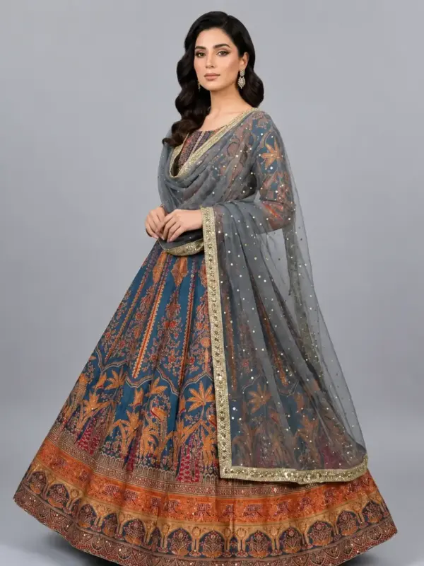 Full Mirror Block Printed Maxi with Kencan Zinc Dupatta | KQ124