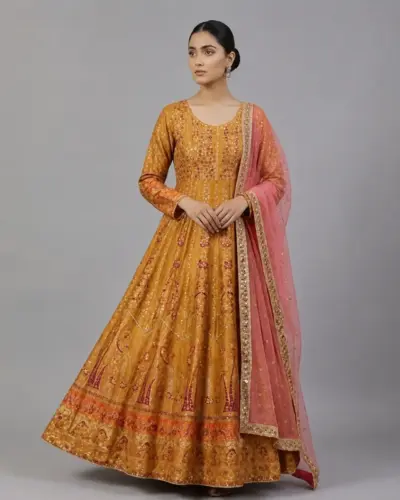 Full Mirror Block Printed Maxi with Kencan Pink Dupatta | KQ119