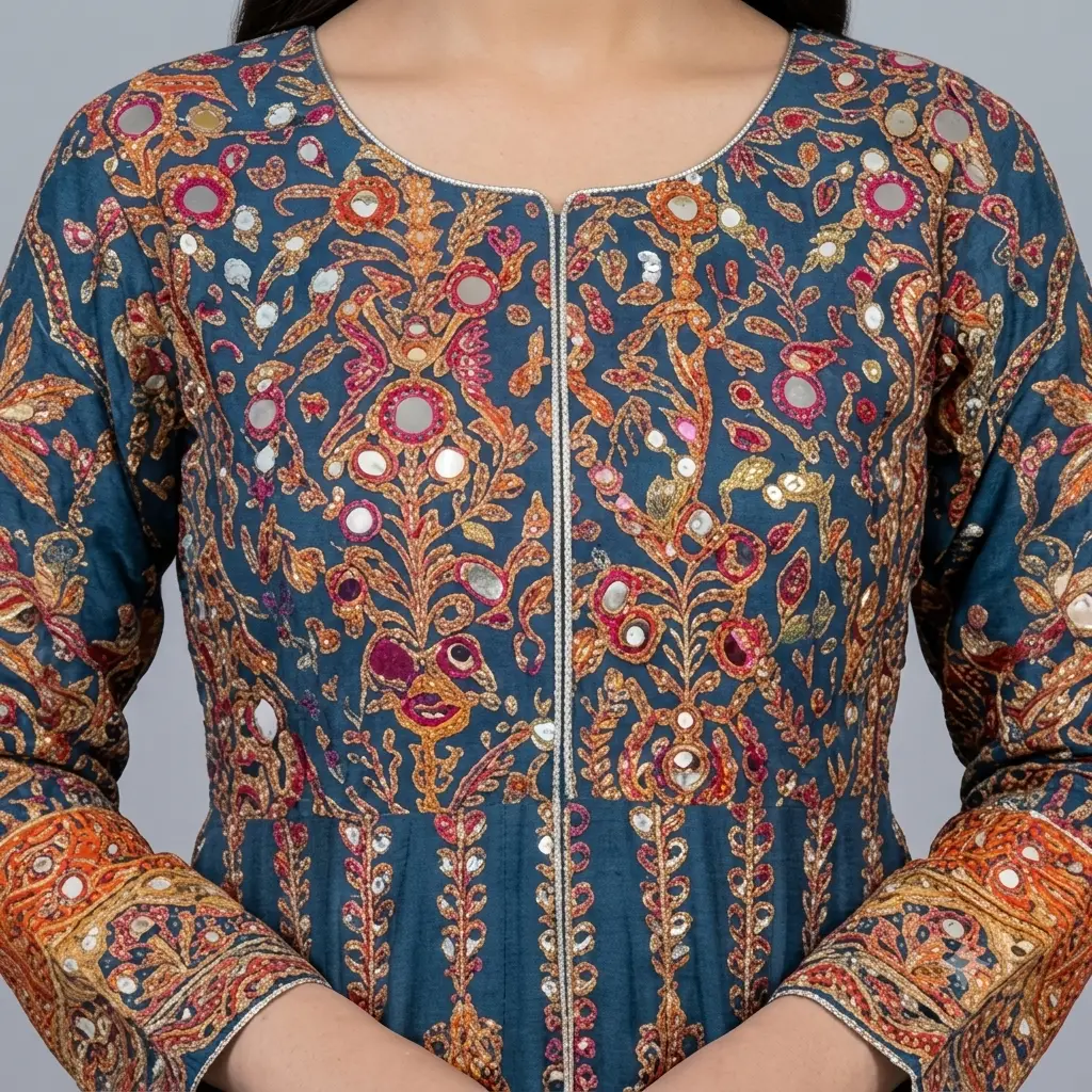 Full Mirror Block Printed Maxi with Kencan Zinc Dupatta | KQ124 - Image 4