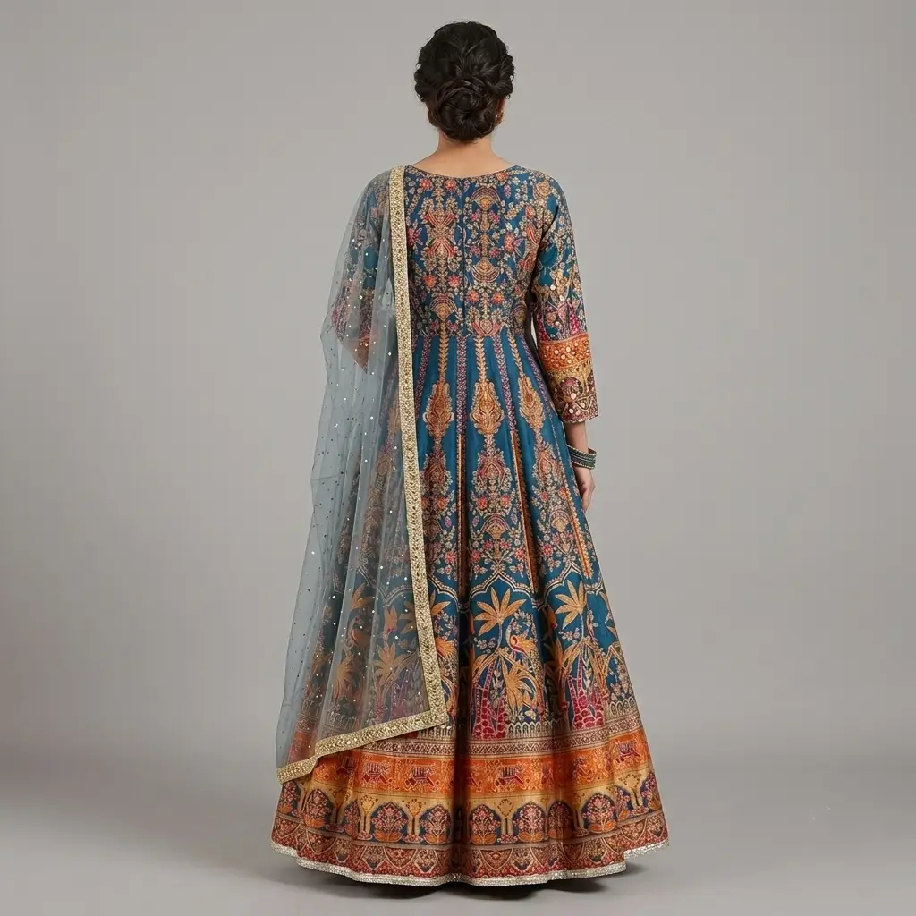 Full Mirror Block Printed Maxi with Kencan Zinc Dupatta | KQ124 - Image 2