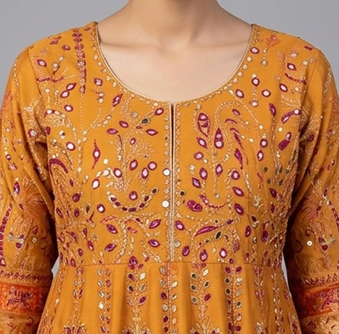 Full Mirror Block Printed Maxi with Kencan Pink Dupatta | KQ119 - Image 2