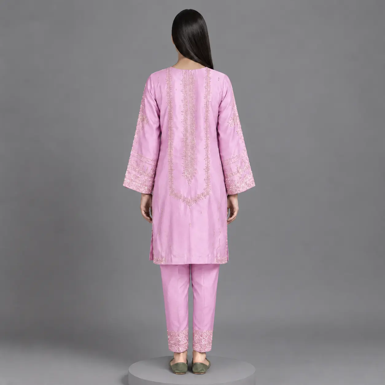 Elegant Embroidered Silk 2-Piece Suit | KQ169 - Image 4
